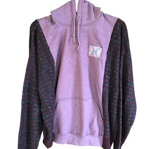 Upcycled Patchwork Hoodie, Sweater Sleeves, XL: Mauve Sweatshirt Jacket, Tribal